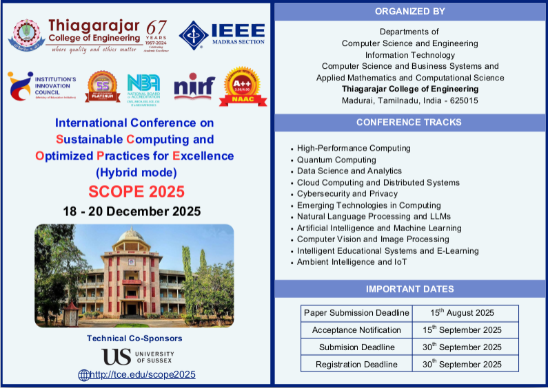 International Conference on Sustainable Computing and Optimized Practices for Excellence-SCOPE 2025