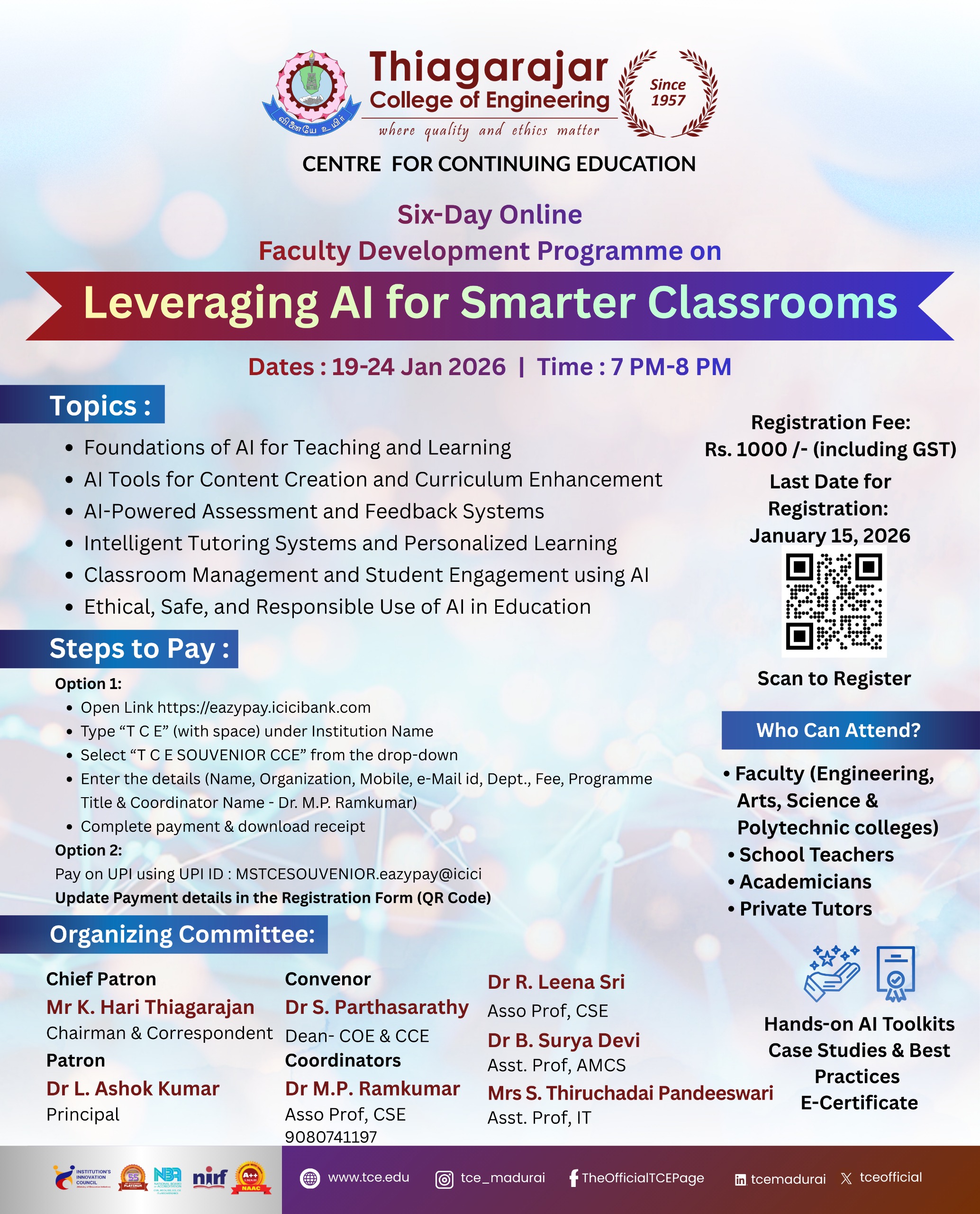 A Six-Day FDP on Leveraging AI for Smarter Classrooms