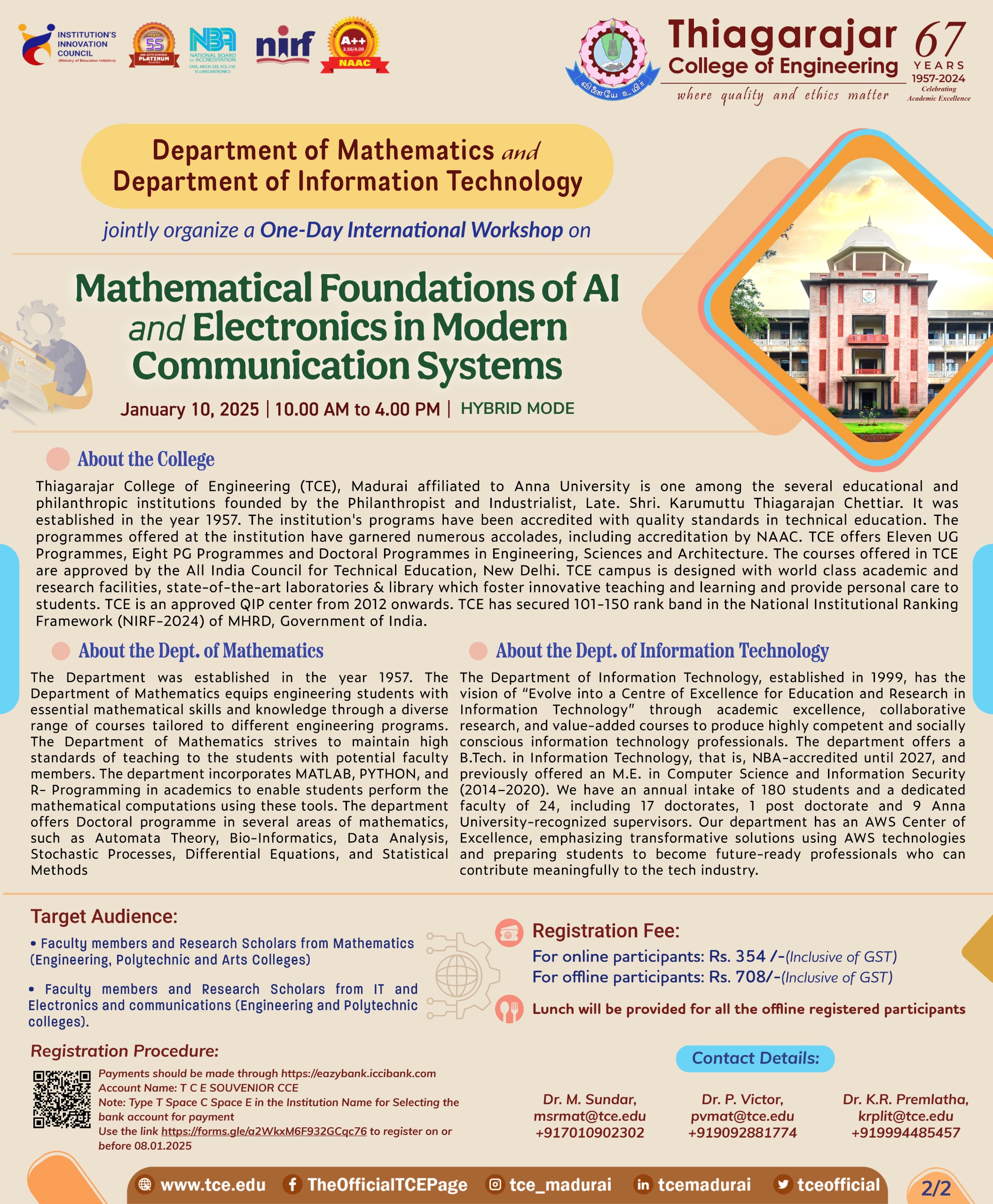 One-Day International Workshop on Mathematical Foundations of AI and Electronics in Modern Communication Systems