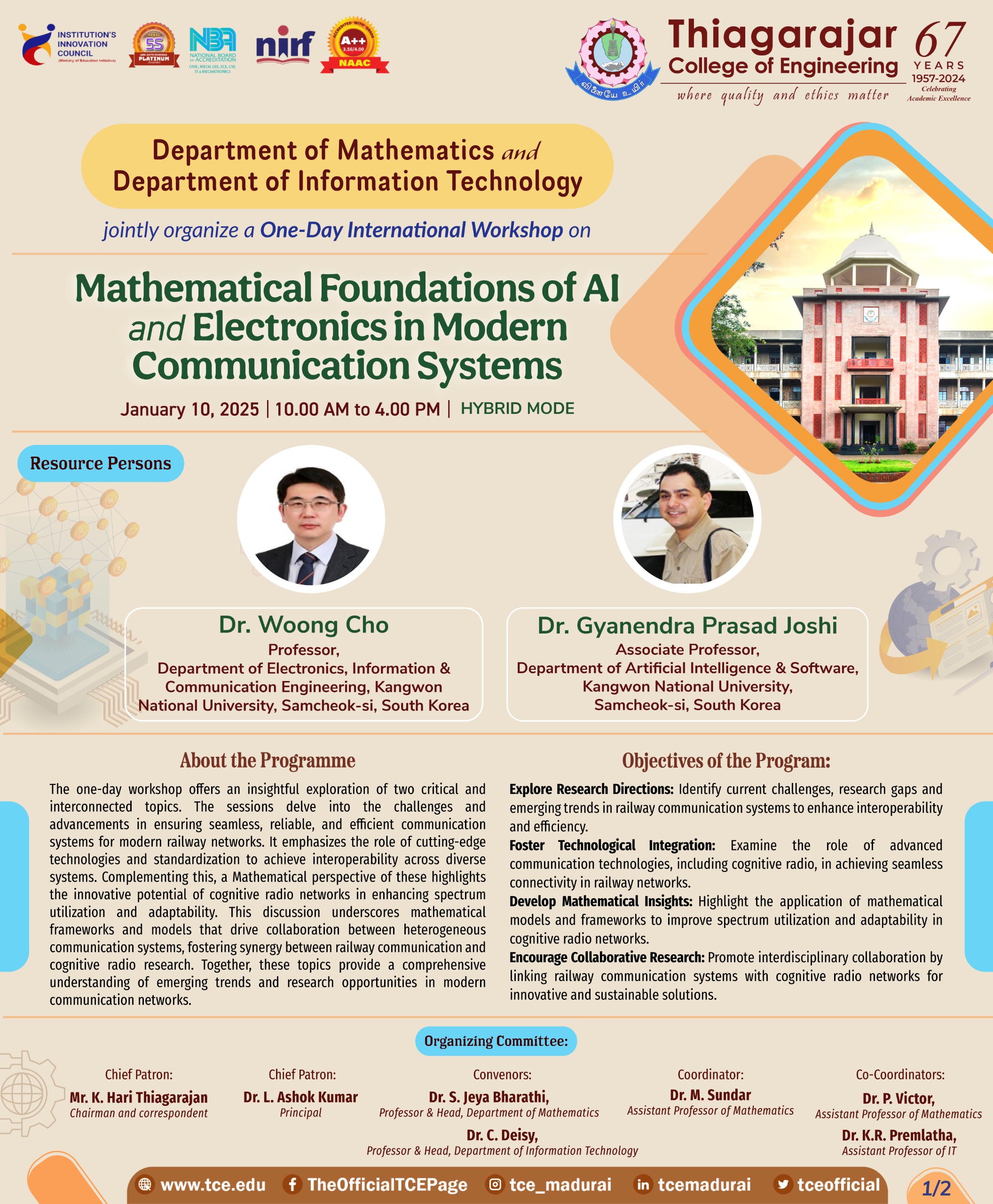 One-Day International Workshop on Mathematical Foundations of AI and Electronics in Modern Communication Systems