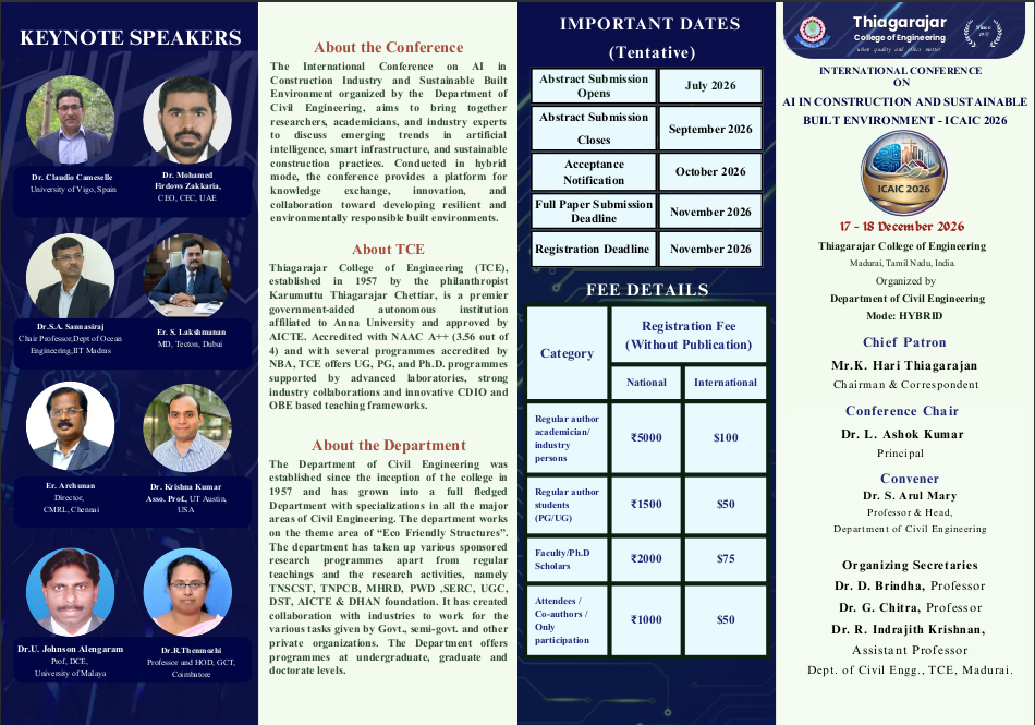 International conference on AI in Construction Industry and Sustainable Built Environment (ICAIC 2026)