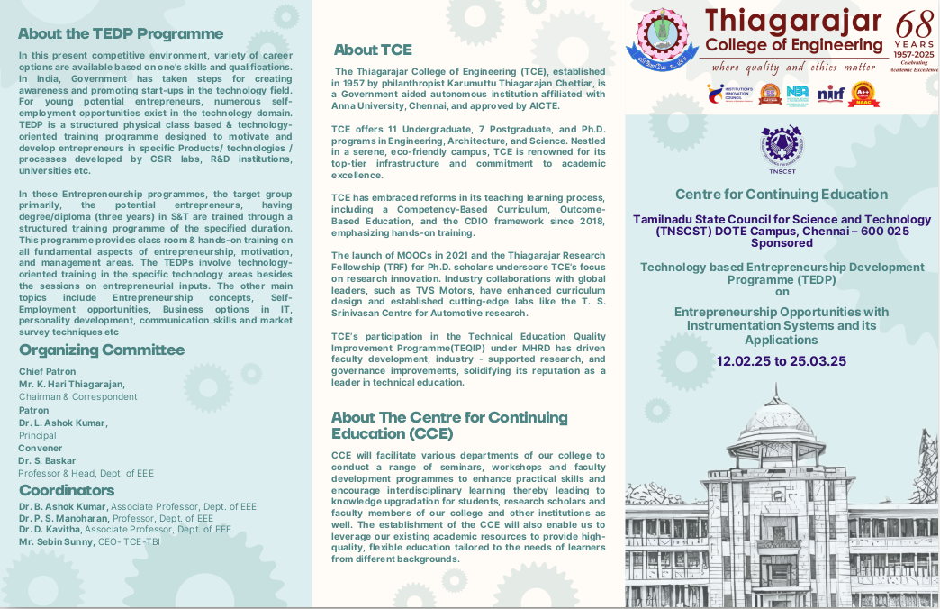 Technology based Entrepreneurship Development Programme (TEDP) on Entrepreneurship Opportunities with Instrumentation Systems and its Applications 