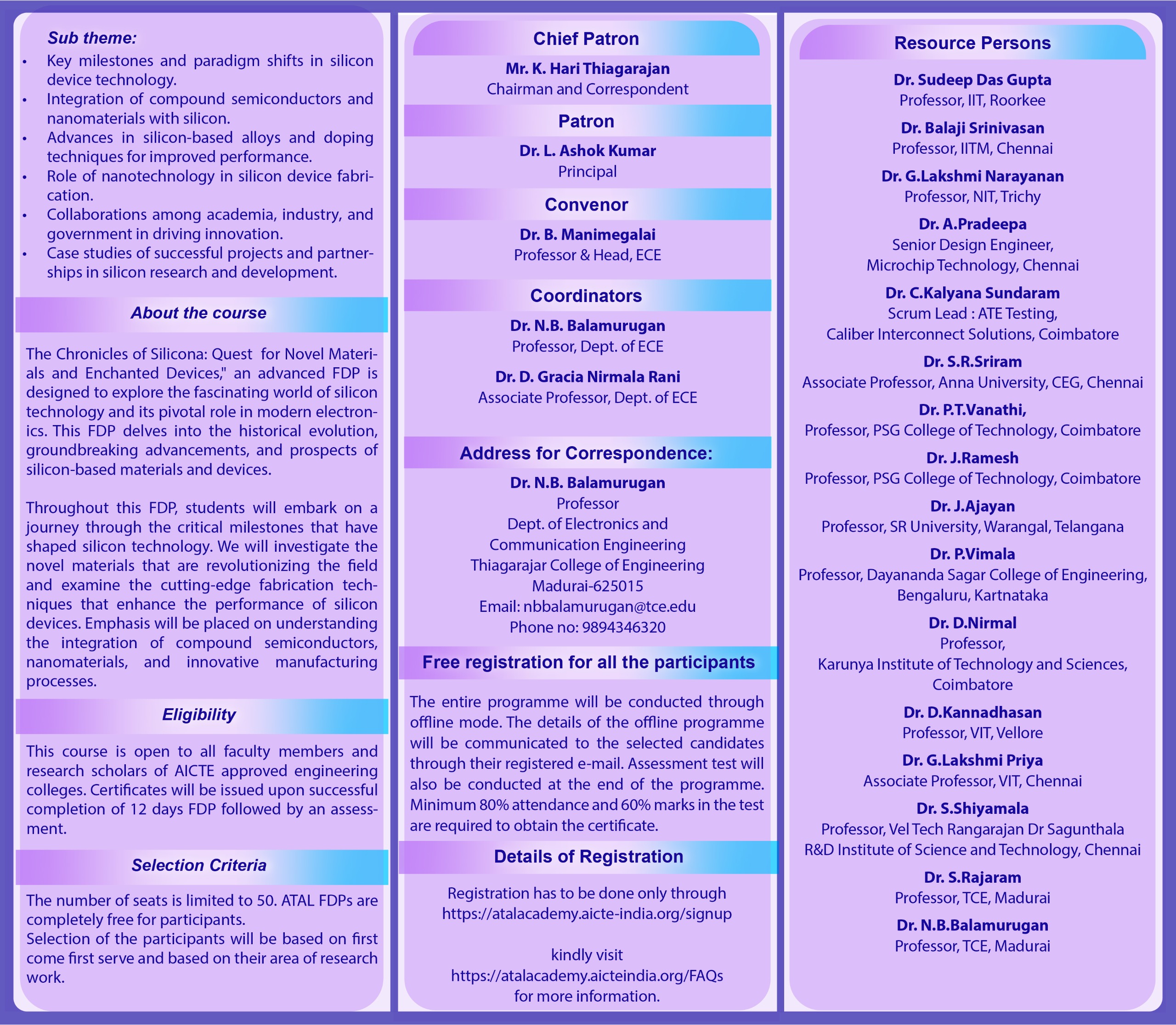 AICTE 12 Days - Advanced ATAL FDP on The Chronicles of Silicona: Quest for Novel Materials and Enchanted Devices