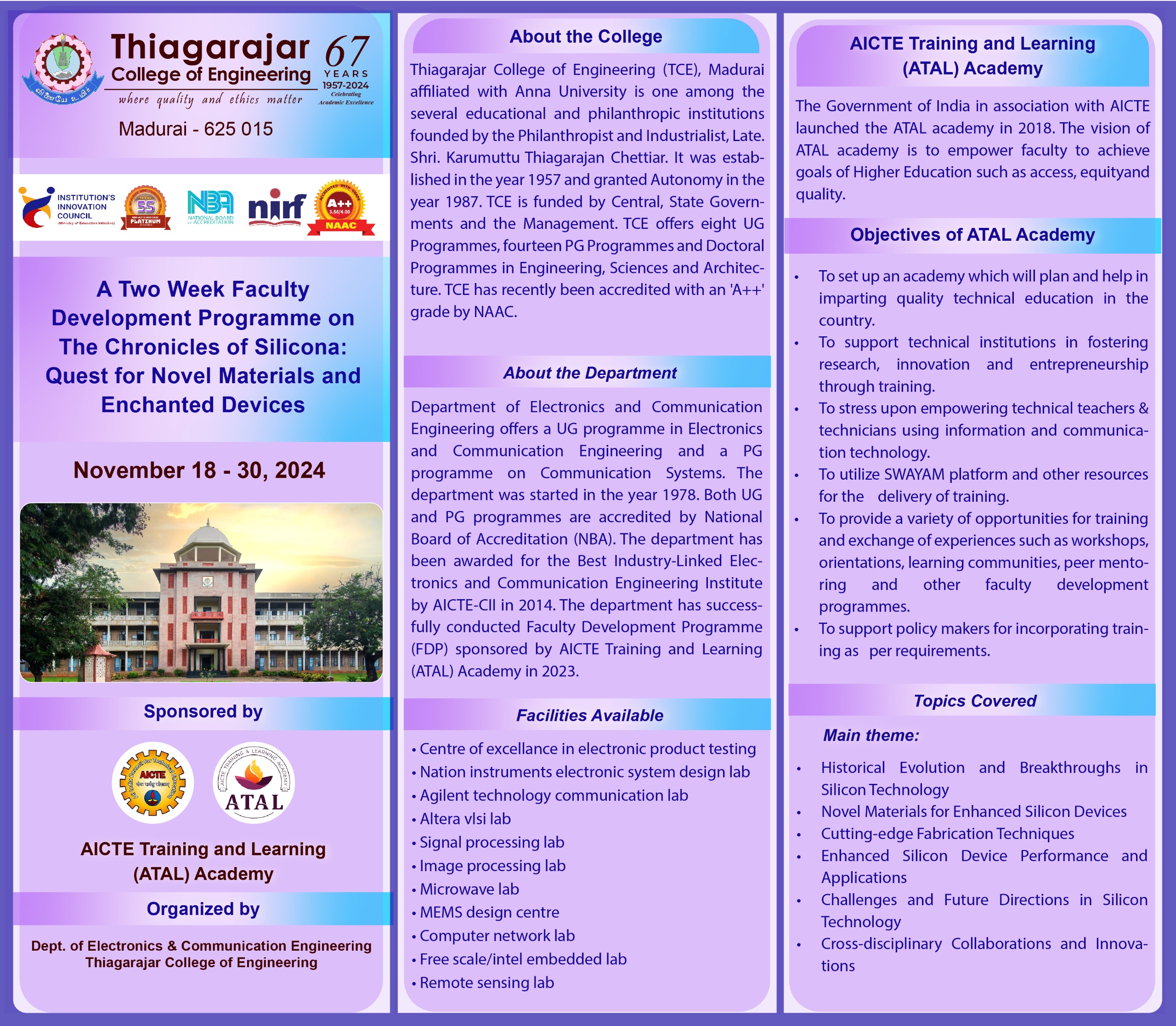 AICTE 12 Days - Advanced ATAL FDP on The Chronicles of Silicona: Quest for Novel Materials and Enchanted Devices