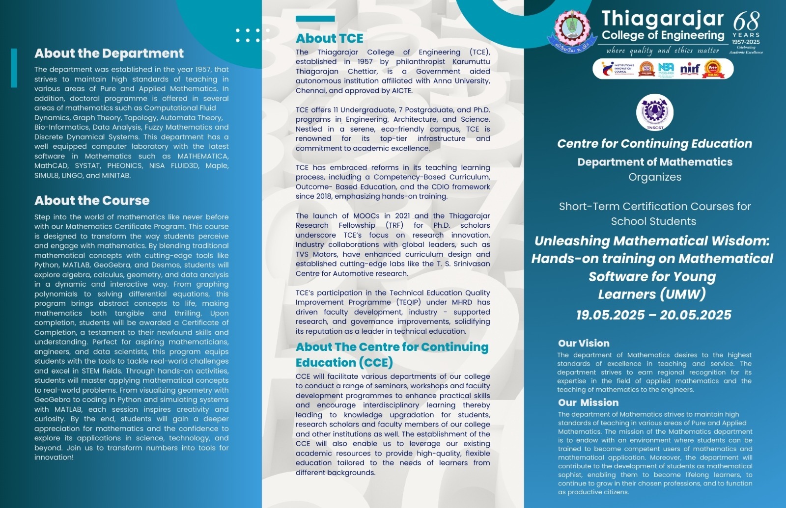Short-Term Certification Course for School Students Unleashing Mathematical Wisdom: Hands-on training on Mathematical Software for Young Learners (UMW)
