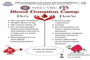 TCE -NSS, YRC jointly With Government Rajaji Hospital organises a Blood Donation Camp