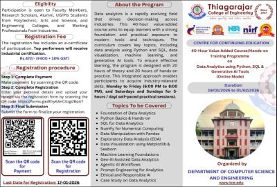 40-Hour Value Added Course/Hands-on  Training Programme on Data Analytics using Python, SQL & Generative AI Tools (Online Mode)