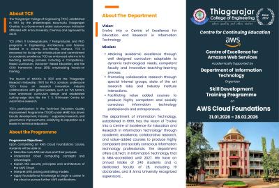 Skill Development Training Programme on AWS Cloud Foundations (30-hour hands-on training program).