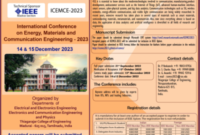 International Conference on Energy, Materials and Communication Engineering-2023 (ICEMCE-2023)