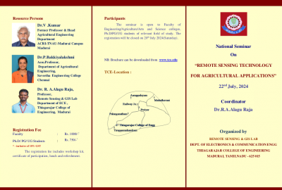  National Seminar on Remote Sensing Technology for Agricultural Applications