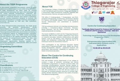 Technology based Entrepreneurship Development Programme (TEDP) on Entrepreneurship Opportunities with Instrumentation Systems and its Applications 