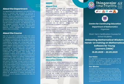Short-Term Certification Course for School Students Unleashing Mathematical Wisdom: Hands-on training on Mathematical Software for Young Learners (UMW)
